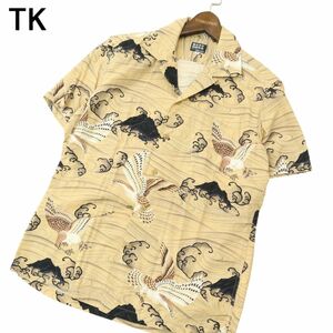 TK タケオキクチ 春夏 半袖 【鷹 鳥 和柄 総柄】半袖 オープンカラー ワーク シャツ Sz.3　メンズ　A4T04351_4#A