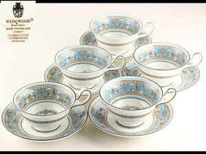 洋食器　WEDGWOOD　ウェッジウッド　FLORENTINE TURQUOISE　カップ&ソーサ　5客　A0103