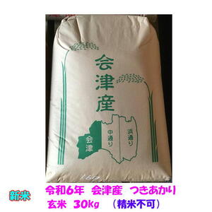 新米 玄米 30kg 令和６年産 会津 つきあかり 大袋 (精米 小分け 不可) 東北~関西 送料込み 送料無料 調製玄米 米 お米