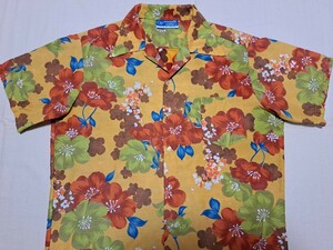 ■【好配色カラー◎】70’s～♪VINTAGE USA Ocean Pacific ハイビスカス柄 アロハシャツ OP オーシャンパシフィック OLD SURF【Lサイズ】■