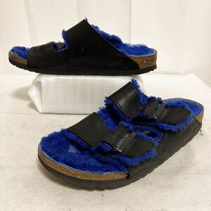 和515★ BIRKENSTOCK ARIZONA ビルケンシュトック アリゾナ ファーライナー サンダル シューズ 37 240 ブラック ブルー レディース