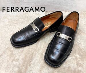 美品！定価10万円 イタリア製【Salvatore Ferragamo】フェラガモ ガンチーニ カーフレザー 高級 ビットローファー 黒/7.5EE(25.5)