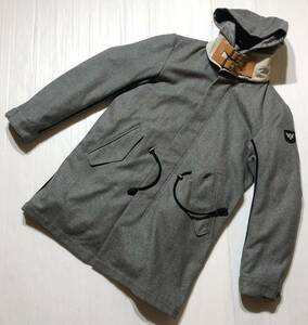 ■ ARMANI JEANS アルマーニ ジーンズ ■ フード ライナー着脱可能 AJ ロゴ エンブレム ワッペン ウール モッズコート ジャケット グレー M