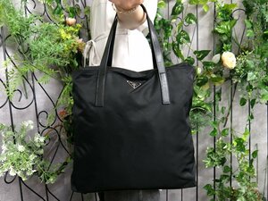 ●超美品●PRADA プラダ●三角ロゴプレート●ポコノ ナイロン カーフ レザー 本革●トート バッグ●黒●SV金具●A4 書類 かばん●Js47623