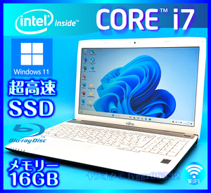 富士通 Windows 11 Core i7 ホワイト SSD 新品 512GB +外付HDD 1TB (1000GB) 大容量メモリー 16GB Webカメラ Office2021 ノートパソコン