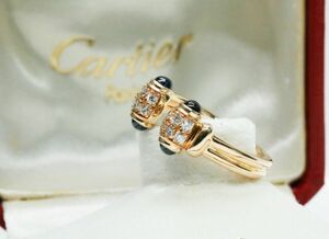 極美品 カルティエ ダイヤ サファイア 750 K18 YG リング 約10号 Cartier 仕上げ済み