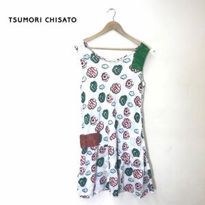 G2503-T◆TSUMORI CHISATO ツモリチサト ワンピース ノースリーブ 花柄 総柄 プルオーバー◆size2 ホワイト レディース トップス リヨセル