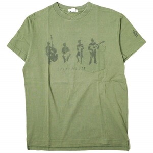 Engineered Garments エンジニアードガーメンツ Printed Cross Crew Neck T-shirt - MUSICIANS クロスオーバーポケットTシャツ S Olive