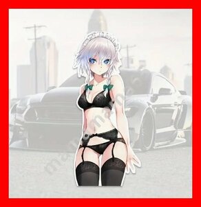 ステッカーNo.503　 PC 車 デカール 防水 かわいい 可愛い 女の子 アニメ 痛車　セクシーシリーズ　黒下着　銀髪　リボン