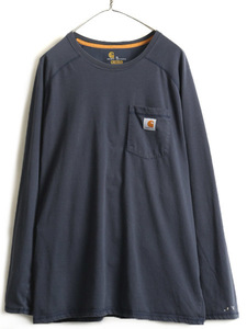 US企画 大きいサイズ XL ■ カーハート フォース ポケット付き 長袖 Tシャツ ( メンズ ) 古着 CARHARTT FORCE ポケT ロンT 無地 ネイビー