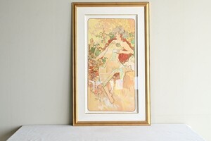 【美品】ミュシャ 秋 大型絵画 リトグラフ アルフォンスミュシャ Mucha 壁掛け インテリア 店舗 ディスプレイ 壁飾り