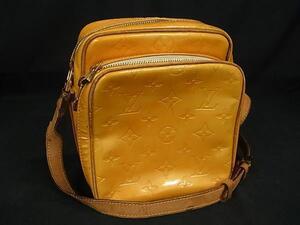 1円 LOUIS VUITTON ヴィトン M91075 モノグラムヴェルニ ウースター クロスボディ ショルダーバッグ ライムイエロー オレンジ系 FE6513