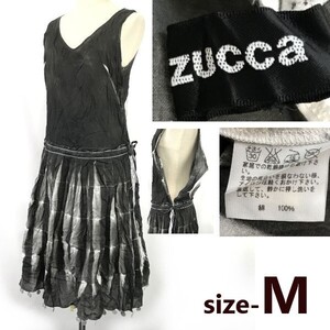 ズッカ/ZUCCa★ノースリーブ/プリーツ/ドレスワンピース /膝丈【M/チャコールグレー/春夏】透け感有/サイドスナップボタン/dress◆pBH845