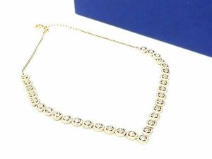 1円 ■美品■ SWAROVSKI スワロフスキー ラインストーン ビジュー ネックレス ペンダント アクセサリー レディース ゴールド系 BG9535