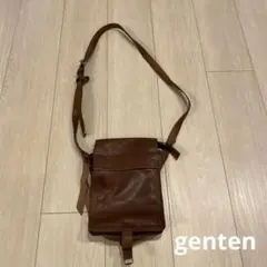 genten レザー ショルダーバッグ ブラウン