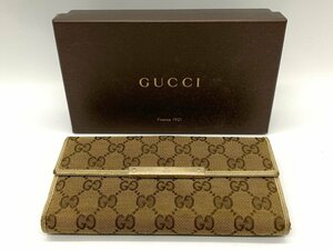 1円～ GUCCI グッチ GGキャンバス 二つ折り 長財布 ベージュ系 ※備考有 ☆良品☆[842-1108-2E6]