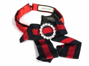 GUCCI グッチ レーヨン60％×コットン40％ ラインストーン ストラップ リボン 蝶ネクタイ メンズ レッド系×ネイビー系 AU8055