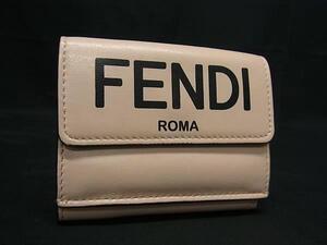 1円 FENDI フェンディ マイクロトリフォールド レザー 三つ折り 財布 ウォレット 小銭入れ 札入れ レディース メンズ ベージュ系 FF8943