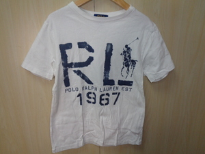 453◆POLO RALPH LAUREN ビッグロゴプリント 半袖Tシャツ◆ポロラルフローレン M(10-12) 150/76 YOUTH 白 綿100％ ゆうパケット発送 5I