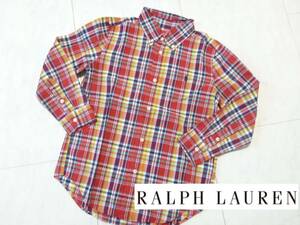 美品　RALPH LAUREN　ラルフローレン ★ 赤×紺×黄×他　チェック柄 長袖シャツ　120