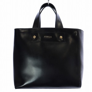 フルラ FURLA ハンドバッグ ロゴ ゴールド金具 エナメル 切替 黒 ブラック /AQ レディース