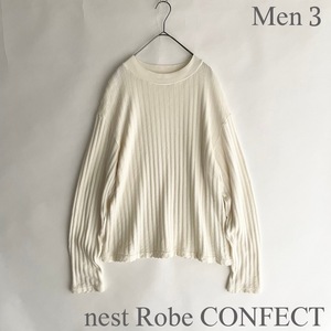 nest Robe CONFECT 日本製 ネストローブコンフェクト リブ編み ハイネック カットソー 上質素材 袖スリット トップス ホワイト size 3 sk