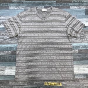 INTERMEZZO インターメッツォ メンズ Vネック ボーダー 半袖Tシャツ 大きいサイズ LL 杢グレー