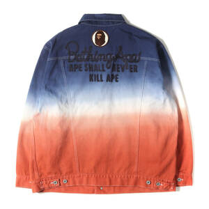 A BATHING APE チャンピオンロゴ グラデーション 3rdタイプ ルーズ デニムジャケット GRADATION CHAMPION DENIM JACKET ネイビー レッド