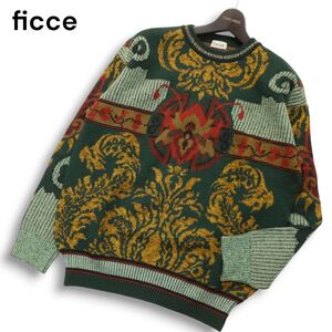 ficce フィッチェ ヨシユキコニシ ドン小西 秋冬 総柄デザイン★ ウール ニット セーター Sz.F　メンズ レトロ　I5T00144_1#K