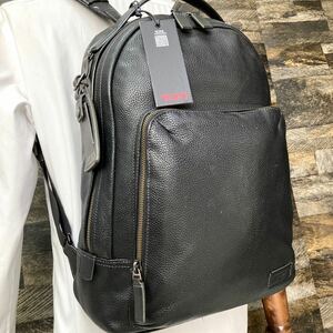 美品 現行 TUMI トゥミ Harrison BATES ハリソン ベイツ リュック バックパック ビジネス レザー 本革 ロゴ 黒 ブラック A4 PC メンズ