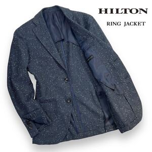 新品同様 HILTON×Ring Jacket ヒルトン リングヂャケット 2Bテーラードジャケット サイズM バーズアイ 白色混 ネイビー HAVANA生地 A2609