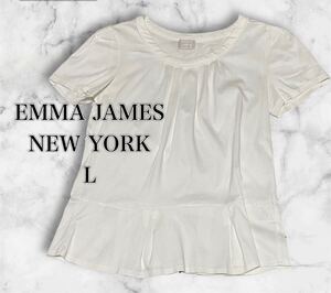 EMMA JAMES NEW YORK/半袖オーバーブラウスL.白色　ペプラム　ホワイト　オフィスカジュアル 仕事着　日常　ゆったり　体型カバー綿100% 　