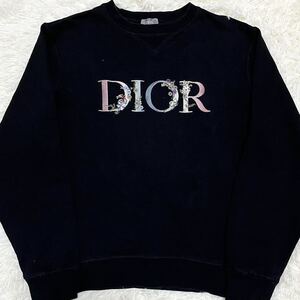 送料無料★ディオールオム 【美希少デザイン】 Dior Homme スウェット トレーナー トップス フラワー ロゴ 刺繍 メンズ ブラック サイズXL