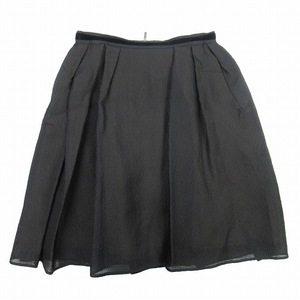 18ss フォクシー FOXEY SKIRT BLACK MIMOSA タックスカート フレアシルエット シアサッカー 膝丈 42 黒 ブラック 37604/レディース