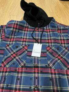 未使用新品　定価以下　uniform experiment STAR FLANNEL CHECK BIG HOODED SHIRT NAVY　サイズ4　xl 　SOPH 