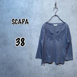 【SCAPA】（38）長袖カットソー＊キーネック＊ペイズリー柄＊ストレッチ＊綿混