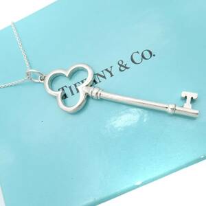 極希少 Tiffany&Co. ティファニ ラージ クローバー キー シルバー チェーン ネックレス SV925 エルサペレッティ カギ ロック T KK87