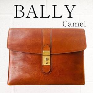 【良品】BALLY(バリー)ビジネスバッグ A4収納可 クラッチバッグ ハンドバッグ キー付き キャメル