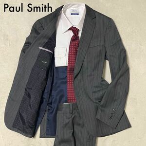 大人気 裏地水玉 Paul Smith SOHO ポールスミス ソーホー スーツ セットアップ グレー ストライプ 2B ドット柄 マルチカラー ウール100%