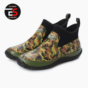 ★新品★【JW218_CAMO-GREEN_25.5】 ゴム製スポーティレインシューズ　ネオプレン高級素材使用　男女兼用