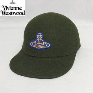 極美品★Vivienne Westwood オーブ ロゴワッペン ウール ベースボール キャップ グリーン 帽子 ヴィヴィアン・ウエストウッド★