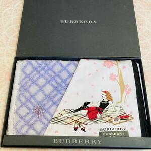 【人気柄】新品/2枚/女の子/BURBERRY/ハンカチ/正規品/バーバリー/綿100%/未使用/即決/匿名発送/桜/ピンク/y/大判/タオルハンカチ/箱付