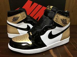 18年製 NIKE AIR JORDAN 1 RETRO HIGH OG NRG ナイキ エアジョーダン AJ1 GOLD TOE【861428-007】エナメル ブラック ゴールド 黒×金 US10