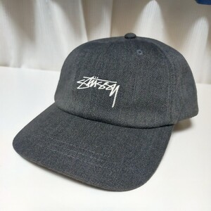 STUSSY ステューシー ヘリンボーン ロゴ刺繍 キャップ 帽子 フリー グレー