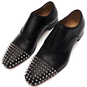 F0538S 未使用品 Christian Louboutin/スパイクスタッズ レザーシューズ【サイズ：41.5】ブラック ALPHA MALE SPIKES FLAT CALF/GG 