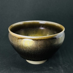 KS012【玄金】徐向南作 金油滴 逸品 酒盃 天目茶碗 束口碗 窯変 茶道具 茶碗 銘品 建窯建盞 中国美術 人間国宝 薪窯焼 陶芸用品