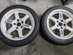 中古　RAYS VOLK RACING ボルクレーシング TE37 16インチ 8J +38 PCD114.3 5穴 白　2本　ADVAN 050 225/45-16 GS　セット　　付き