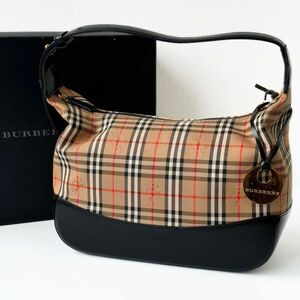 ◆ バーバリー BURBERRY ノバチェック シャドーホース ショルダーバッグ 箱付き ベージュ ブラック キャンバス レザー ワンショルダー