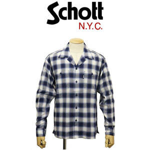 Schott (ショット) 3120007 OMBRE オンブレ PLAID L/S SHIRT ロングスリーブ チェックシャツ 110(84)BLUE XL