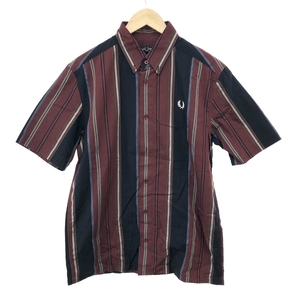 ◆FRED PERRY フレッドペリー ストライプ 半袖 シャツ サイズ:M◆ ボルドー/ネイビー メンズ トップス